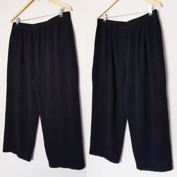 St. John Collection Santana Knit Pull On Pants Black Pleated Crop High Rise 16